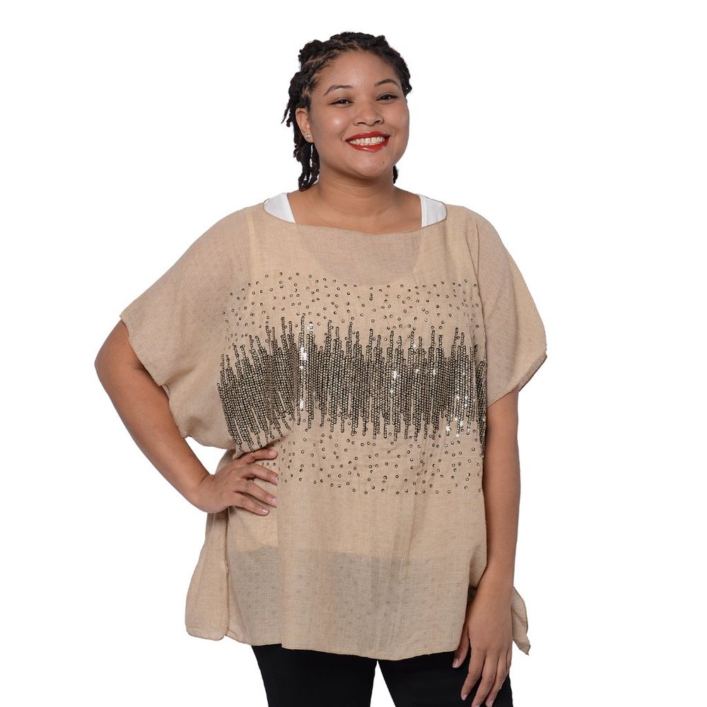 Khaki Sequin Design Solid Kaftan